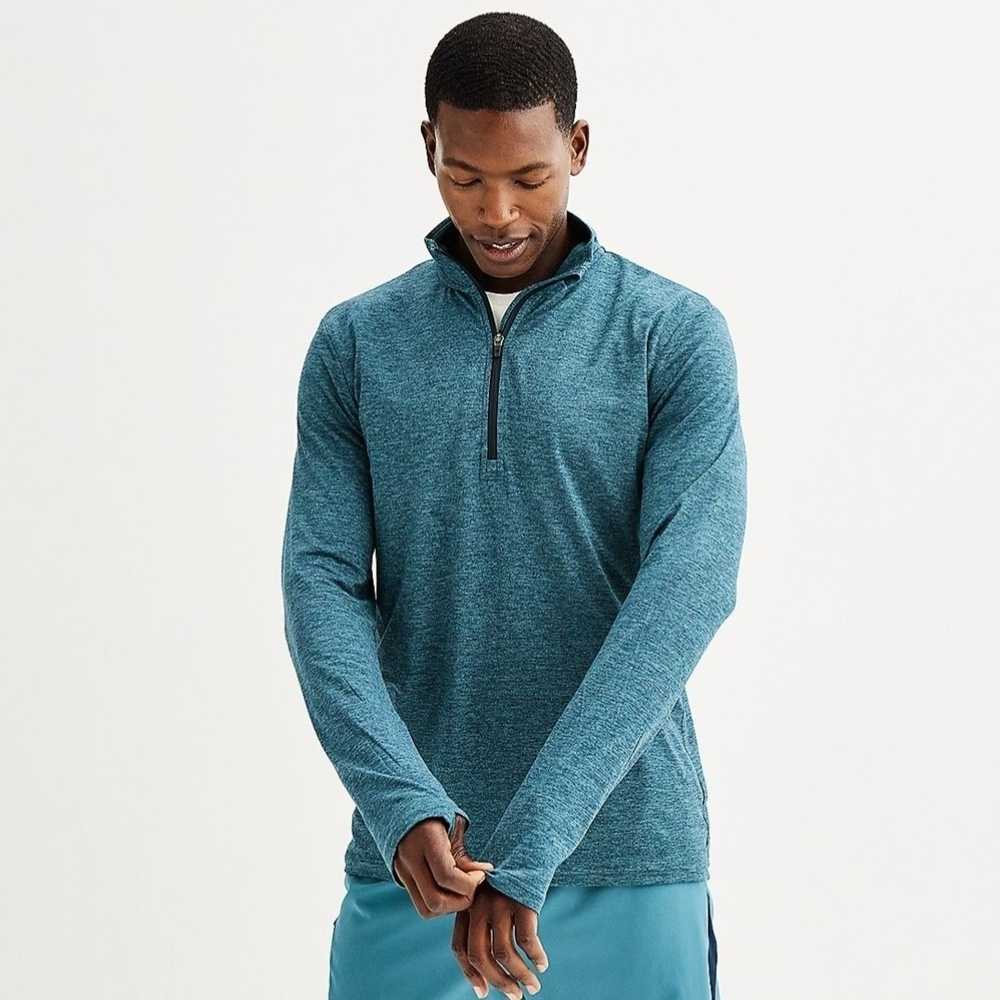 tek gear Men's Teal Heather Quarter-Zip Pullover Size Small